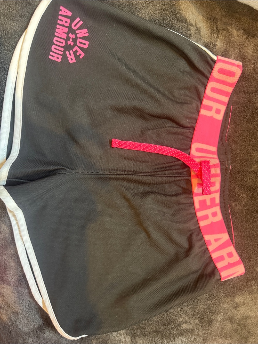 Under Armour Black Athletic Shorts with Pink Waistband and Logo
